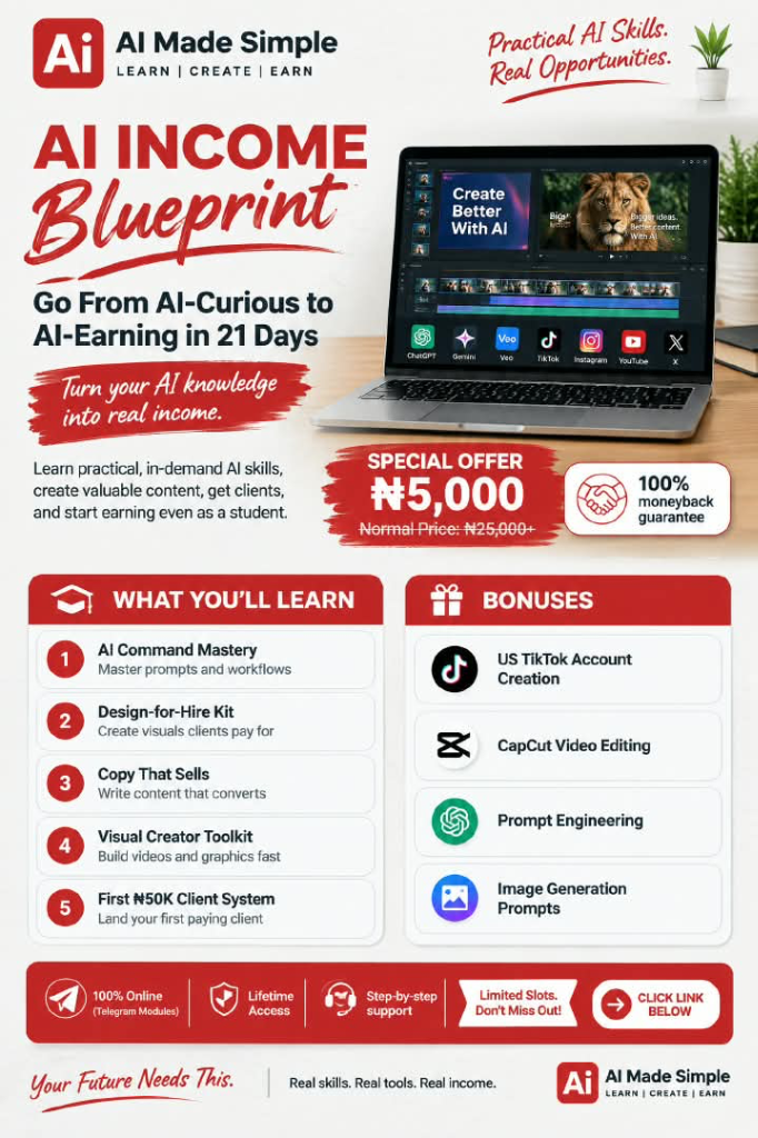 AI Income Blueprint Class Flyer & Laptop Mockup
